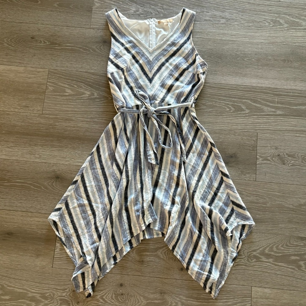 Hope & Harlow Womens Blue Striped Linen Dress Sleeveless Midi Dress Size 12